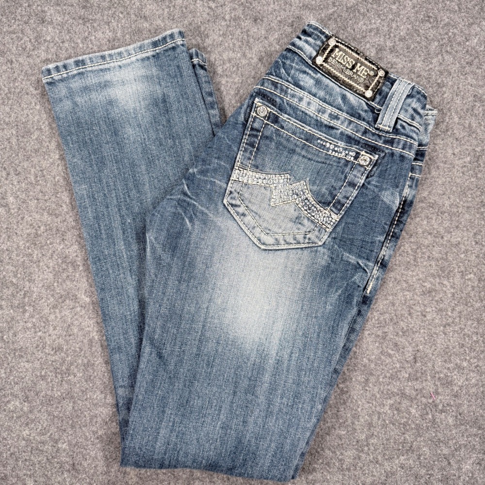 Miss Me JE1086TR Straight Leg Jeans Blue Rhinestone Embellished Size 27